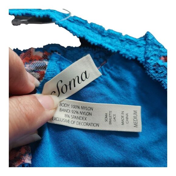 NWT Soma Bralette Medium Women Blue Lace Floral Ruched Square Neck‎ Adjustable - Picture 5 of 8